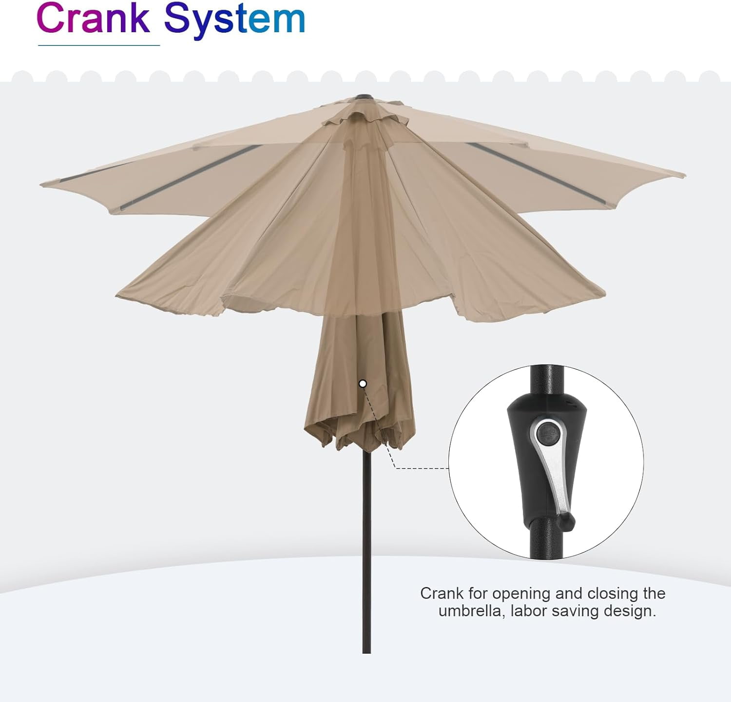 Simenmax 9ft Patio Umbrella, Outdoor Table Umbrella of 9-Feet with 8 Ribs and Push Button Tilt and Crank, Brown