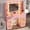 Pink, variant on DIYSET Makeup Vanity Desk with Mirror and Lights, Glass Top Vanity with 2 Taller Acrylic Cabinets & 3 Lighted Drawers & 4 Shelves, Hollywood Bulb Vanity Table with Power Outlets, White