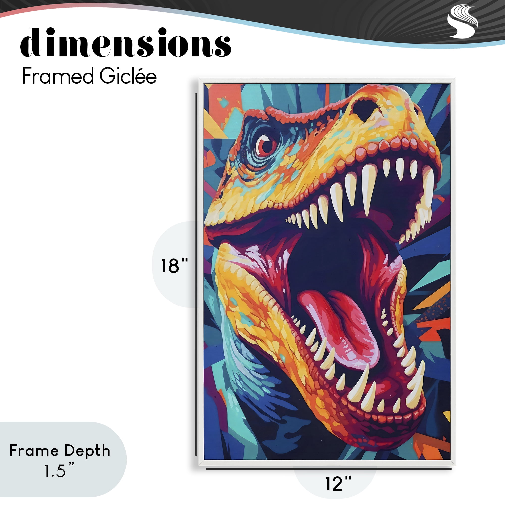 Stupell Industries Pop Style Raptor Dino White Framed Giclee Art, design by Creative Studio