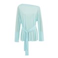 thumbnail image 1 of JGGSPWM Chemises pour Femmes Manches Longues Crop Top à Nouer devant, Couleur Unie Doux Respirant Col Rond pour Sport Tenues Athlétiques Bleu m, 1 of 5