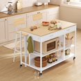 thumbnail image 2 of VASAGLE Kitchen Rolling Island, Mobile Kitchen Cart with Storage on Wheels, 70 x 110 x 90 cm, 2 Drawers, 2 Hooks, for Dining Room, Oak Beige and Matte White, 2 of 6