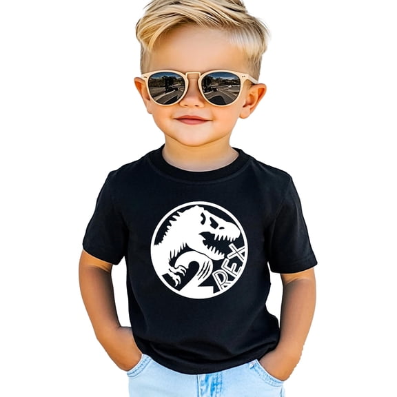 2 Rex 2nd Birthday Shirt for Boys & Girls T-Rex Dinosaur Party Tee for Toddler Black Shirt 18 Months