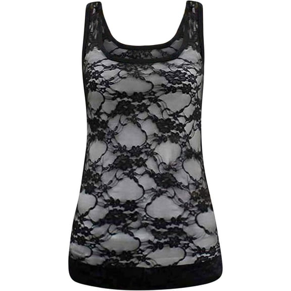 Black Lace See Thru Tank Top Size Small