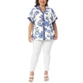 thumbnail image 2 of Agnes Orinda Women's Plus Size Shirts Floral Print Button Collared V Neck Roll Short Sleeve Elegant Tops 2X Blue, 2 of 6
