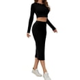 thumbnail image 2 of Casual Women'S Maxi Dress Long Sleeves Women'S Skirt Set Women'S Solid Color Casual Slim Fit Small Round Black S, 2 of 8
