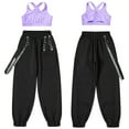 thumbnail image 5 of Sinleey Girls Hip Hop Dance Outfits Crop Tops with Chain Sweatpants Set Street Dance Outfits Active Lavender 12, 5 of 7