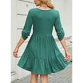 thumbnail image 5 of Fancyglim Women's Dresses Casual V Neck Rolled Long Sleeve Loose Button Tiered Flowy Dress Green XL, 5 of 6
