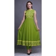 thumbnail image 2 of Bimba Light Green Block Printed Women Designer Mandarin Collar Anarkali Dress Indian Ethnic Kurta XX-Large, 2 of 6