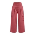 thumbnail image 6 of GUACER Womens Cargo Pants Smocked High Waist Wide Leg Trousers with Flap Pockets Outdoor Casual Loose Pants, 6 of 7