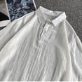 thumbnail image 3 of Betivan Men's Linen Top Solid Color Breathable Lightweight Half-Button Turndown Collar Short Sleeve Blouse Spring Summer Fashion Casual Loose Daily Beach Outdoor Leisure Street, 3 of 6