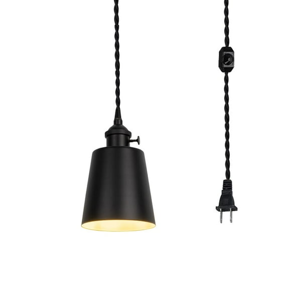 KAYYELAMP Corded Pendant Light 15 Feet Dimmable Switch Plug in Cord Black Barrel Metal Lampshade E26 Base Vintage Design Metal Hanging Lamp for Kitchen Bar Bedroom(No Bulb)