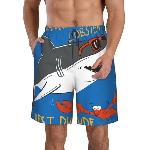 Fotbe Shark With Sunglasses and Lobste Trajes de Baño Estampados para Hombre, Shorts de Verano de Secado Rápido, Ropa de Playa, Bañadores-Large