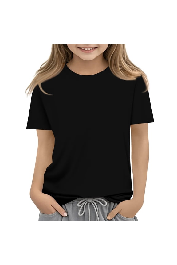 Girls Size 10-12 Black Basic Shirt Teen Girls Plain Shirts Crew Neck Short Sleeve T-Shirts Tween Girls Cute Summer Tops 150