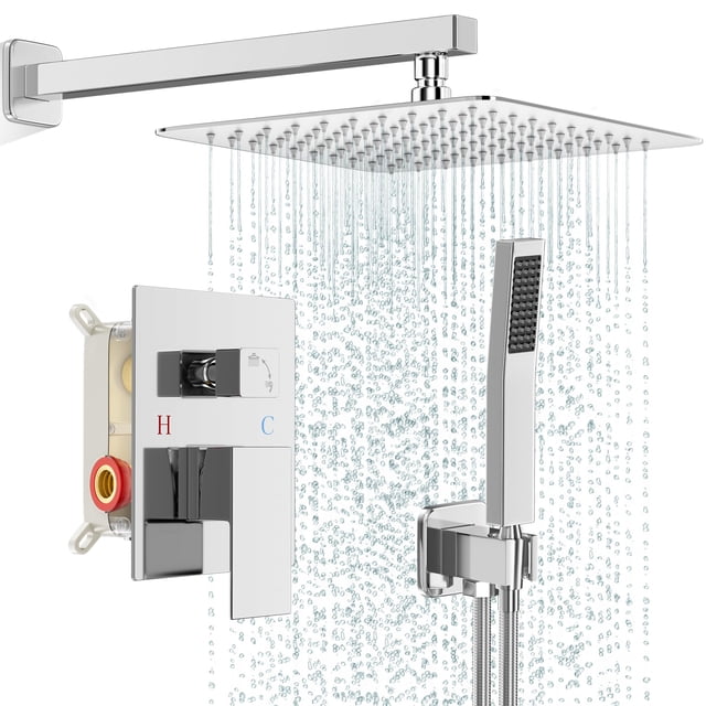 Juego de grifos de ducha FPXRNG con cabezal de ducha cuadrado tipo lluvia cromado