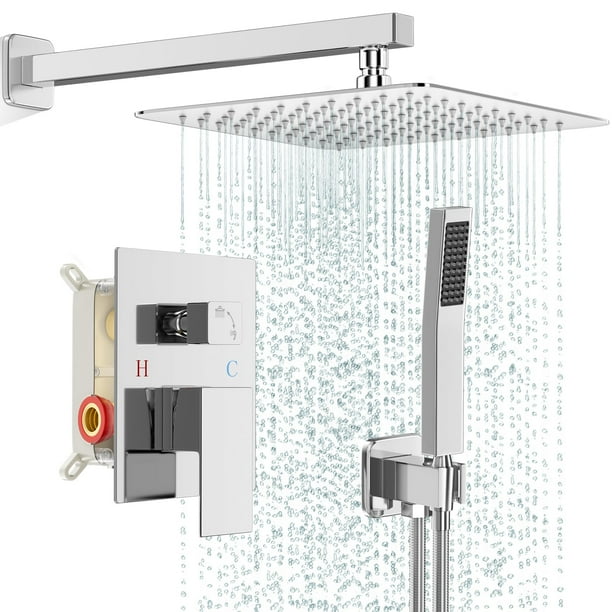 Juego de grifos de ducha FPXRNG con cabezal de ducha cuadrado tipo lluvia cromado