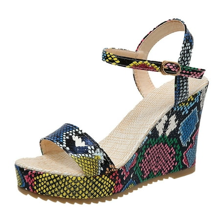 

LIANGP Women s Sandals Ladies Fashion Leather Snake Fish Mouth Wedge Heel Platform Retro Buckle Sandals Women s Shoes Size 8