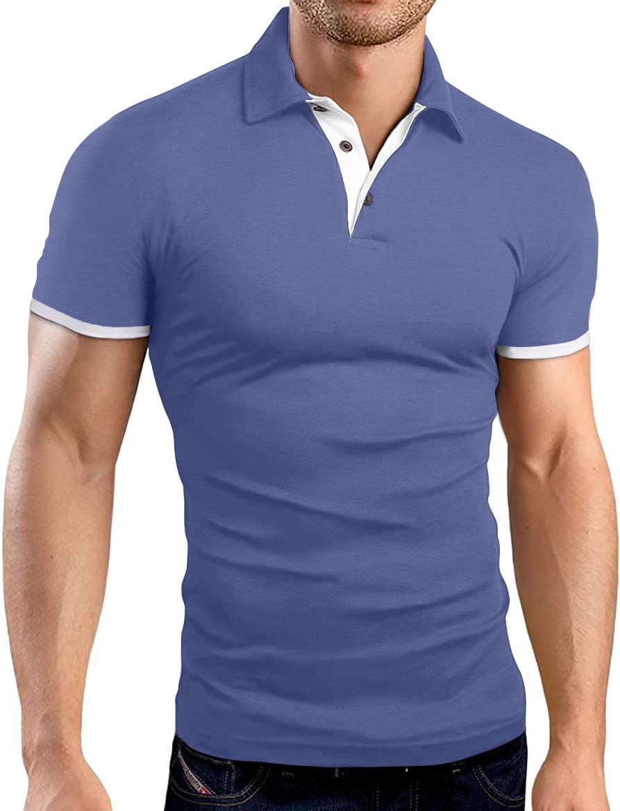 MLANM Men's Short Sleeve Polo Shirts Casual Classic Fit Cotton Pique ...