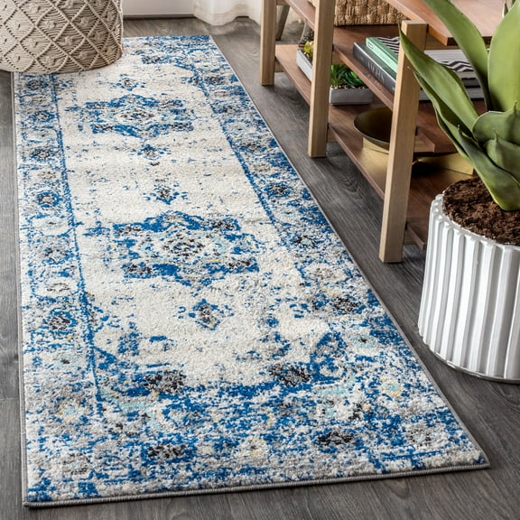 JONATHAN Y MODERN PERSIAN 2 x 8 Runner Rug, Boho Vintage Medallion - Ivory/Blue, MDP201A-28