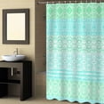 thumbnail image 2 of Fabric Shower Curtain, Boho Teal and Green Striped Geometric Ethnic Style Bathroom Curtain with 12 Hooks Waterproof No Bad Odor Machine Washable Bath Curtains for Bathroom, Spa Room, 72"x84", 2 of 6