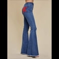 thumbnail image 4 of Pantalones Vaqueros Acampanados con Parches de Estrellas para Mujer, Cintura Media, Corte Acampanado, Elásticos, Pierna Recta, Ajustados. Azul L, 4 of 10