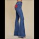 thumbnail image 4 of Pantalones Vaqueros Acampanados con Parches de Estrellas para Mujer, Cintura Media, Corte Acampanado, Elásticos, Pierna Recta, Ajustados. Azul L, 4 of 10