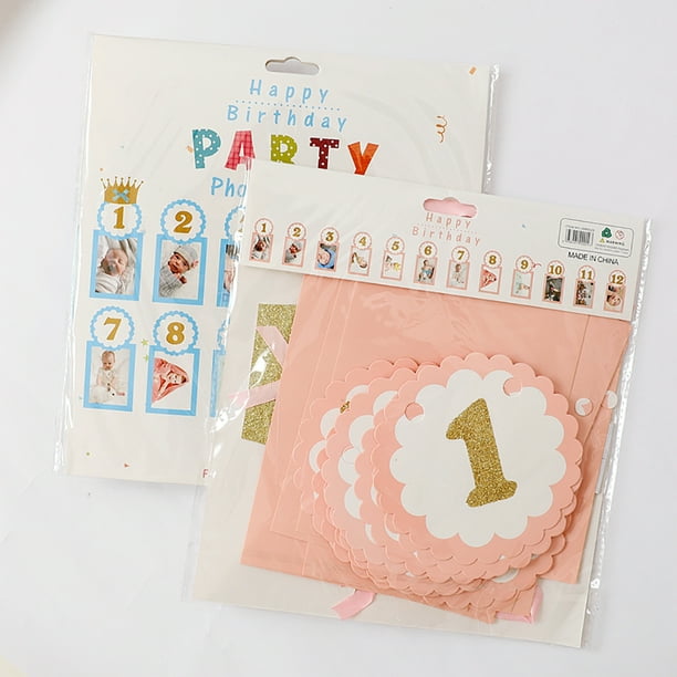 Banderole Photo 1er Anniversaire Pour Nouveau-né De 1 à 12 Mois, Guirlande De Photos Mensuelles, Décoration De Première Célébration Pour Enregistrer La Croissance De Bébé (rose