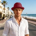 thumbnail image 2 of Straw Hat Summer Breathable Mesh Pork Pie Hat for Men and Women, Vintage Bowler Cap, Vintage Gentleman Band Cap Beach Outdoor Travel Party Classic Jazz Bowler Hats, 2 of 7
