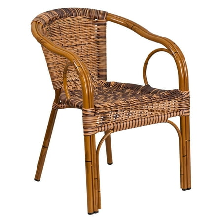 Service Merchandise Patio Furniture Flash Furniture Cadiz Series Burning Brown Rattan Restaurant Patio Chair with Dark Red Bamboo-Aluminum Frame ()