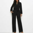thumbnail image 2 of Lindreshi Cargo Pants Women Clearance Fall Fashion Women V-Neck Pocket Button Long Sleeve Tie Jumpsuit, 2 of 3