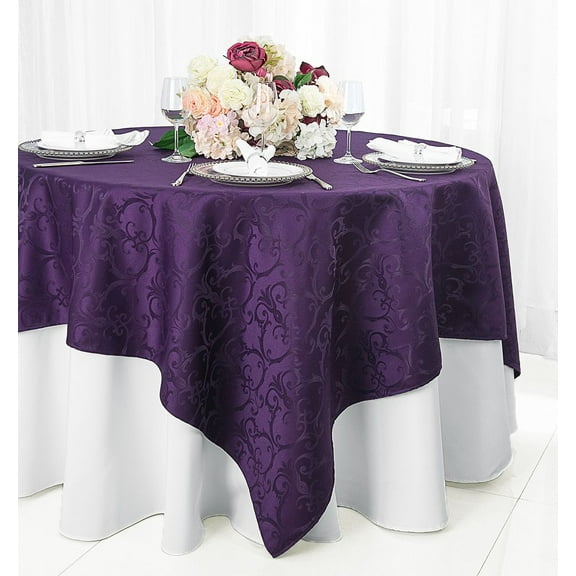 Wedding Linens Inc. 72"x72" Square Versailles Damask Jacquard Polyester Linen Tablecloth Table Overlays Toppers - Eggplant / Dark Purple