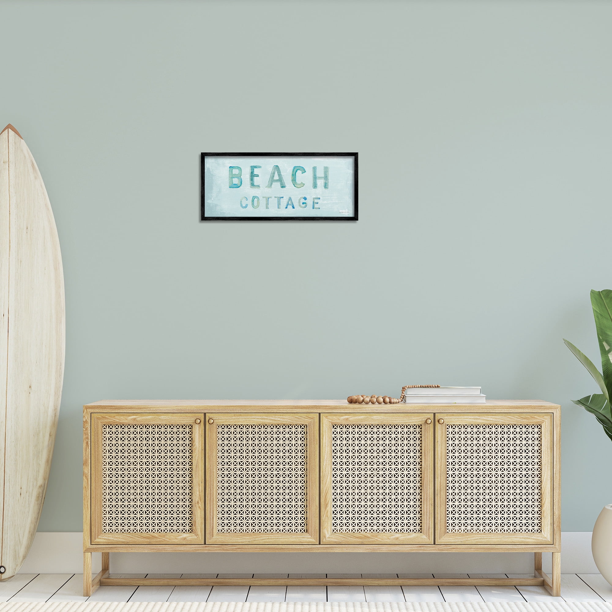Stupell Industries Rustic Beach Cottage Watercolor Nature Painting Black Framed Art Print Wall Art, 24 x 10