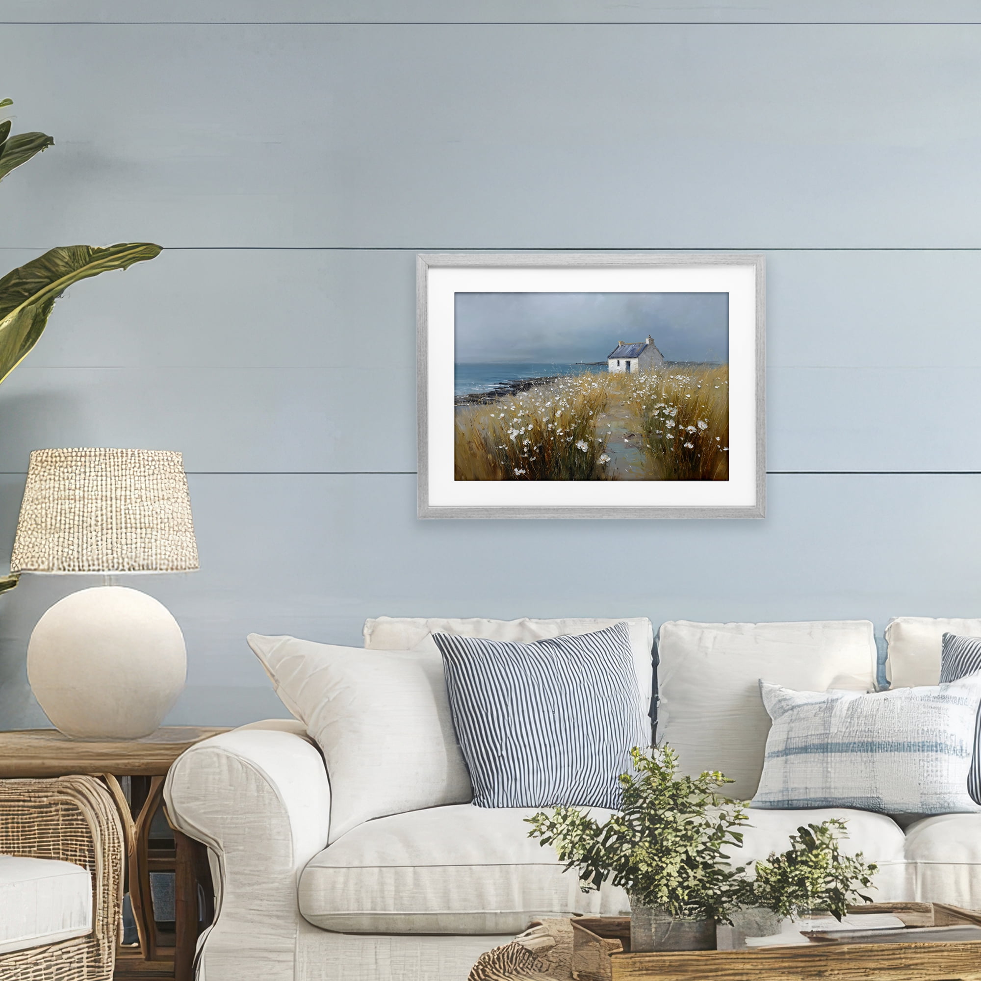 Stupell Industries Oceanfront Cottage Wildflowers Gray Framed Print Under Glass, design by Petal Prints Design