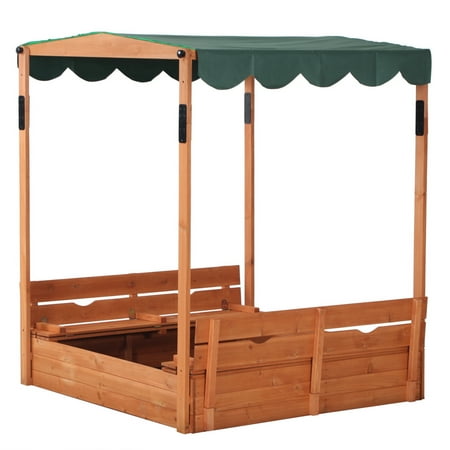 BMTBUY Wooden Sandbox with Convertible Cover Kids Outdoor Backyard Bench Play Sand Box