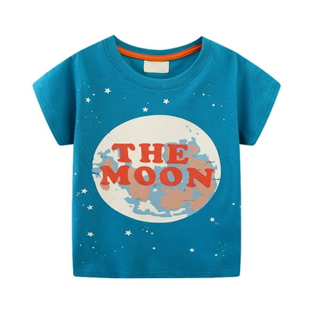 

Pedort Boy Shirt Toddler Boys Short Sleeve Tees Cotton Casual Graphic Crewneck Summer Top Clothes T-Shirts Dark Blue 80