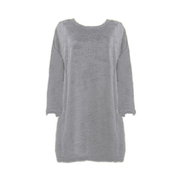 FAIWAD Women's Long Sleeve Fleece T Shirt Dress Round Neck Simple