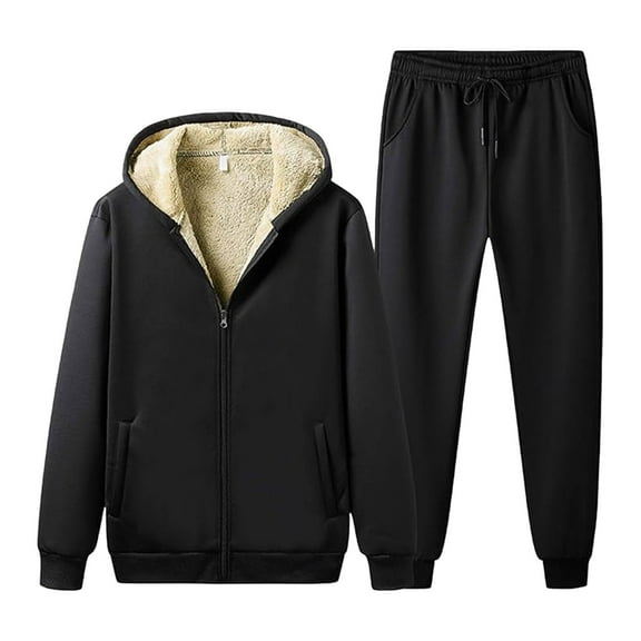 SGMVNU Tracksuit Men 2 Piece Set Men's Winter Lined Long Sleeve Hoodie Tracksuit Jogging Sweatpants Tracksuit Workout Gym Jogging Sweat Suits(Black, 3XL)