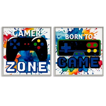 Stupell Industries Gamer Zone on Splash Quotes and Sayings Painting Gray Framed Art Print Wall Art 12 x 12 Set of 2 Stupell Industries Gamer Zone on Splash Quotes and Sayings Painting Gray Framed Art Print Wall Art 12 x 12 Set of 2