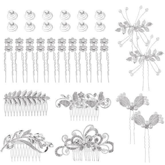 40 Pack Shinning Silver Rhinestone Butterfly Leaf Flower Hair Side Combs U-shaped Hair Pins Clips Barrettes Wedding Headpieces Accessories for Women
