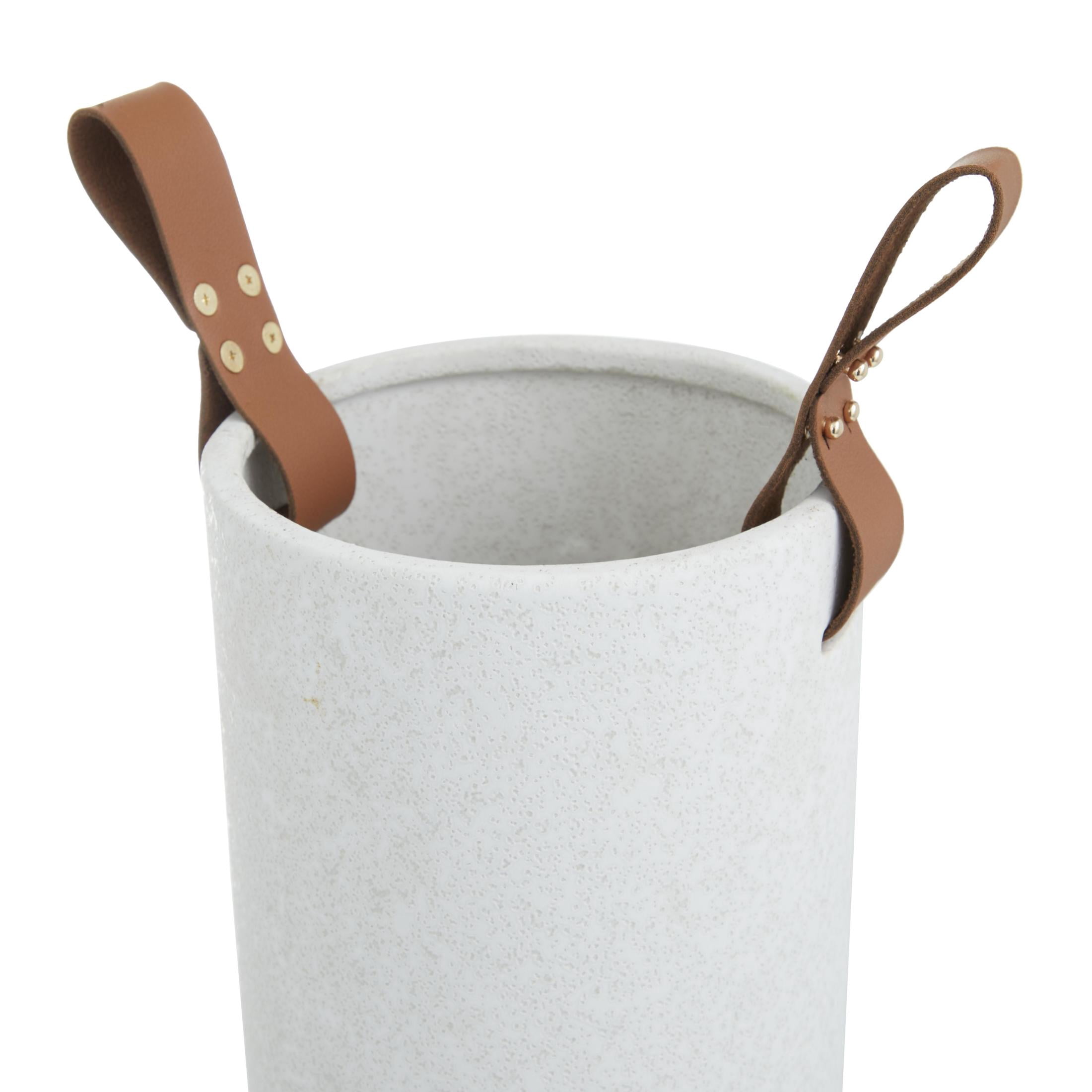 CosmoLiving by Cosmopolitan 15", 12"H White Ceramic Vase with Leather Handles, Set of 2