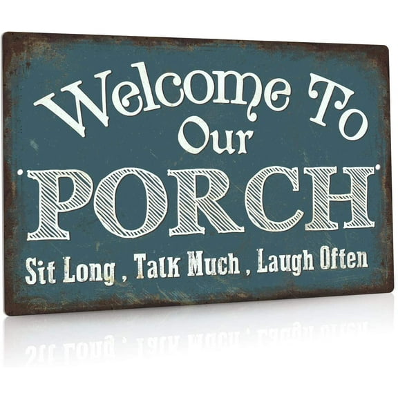 Vintage Metal Signs Welcome to Our Porch Sign with Friendly Invitation Metal Tin Sign Warning Caution Notice Yard Sign Office Sign Outdoor & Indoor,8X12Inch