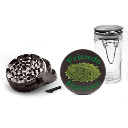 gunmetal grinder aluminum glass jar uv printed kief friends