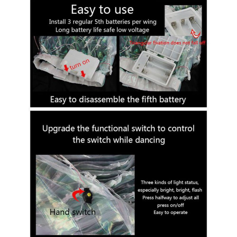 Kids LED Lights Belly Dance Butterfly Capes Performance Wings Props Glow In The Dark Light Up Dance Wings With/Without Telescopic Sticks