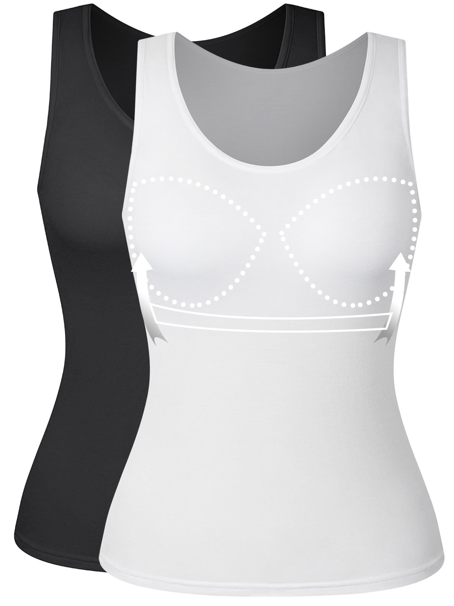 Vaslanda Tank Tops for Women Basic Camisole with Built in Bra Casual Wide Strap Sleeveless Layer