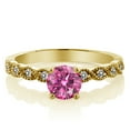 thumbnail image 2 of Gem Stone King 18K Yellow Gold Plated Silver Ring Round Pink Moissanite and Diamond White (0.94 Cttw, Size 5), 2 of 2