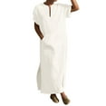 thumbnail image 4 of Men's V-neck Short Sleeve Robe Side Split Cotton Long Gown S-5XL, 4 of 7
