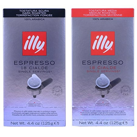 Illy Espresso Coffee ESE Pods Variety Pack (Dark Roast, 18 Count + Medium Roast, 18 Count)