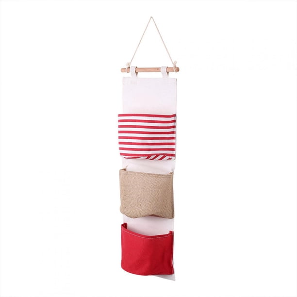 Bolsa de almacenamiento para colgar en la puerta del armario, bolsa de almacenamiento de lino de 3 capas, bolsa de almacenamiento colgante, bolsillos de alm