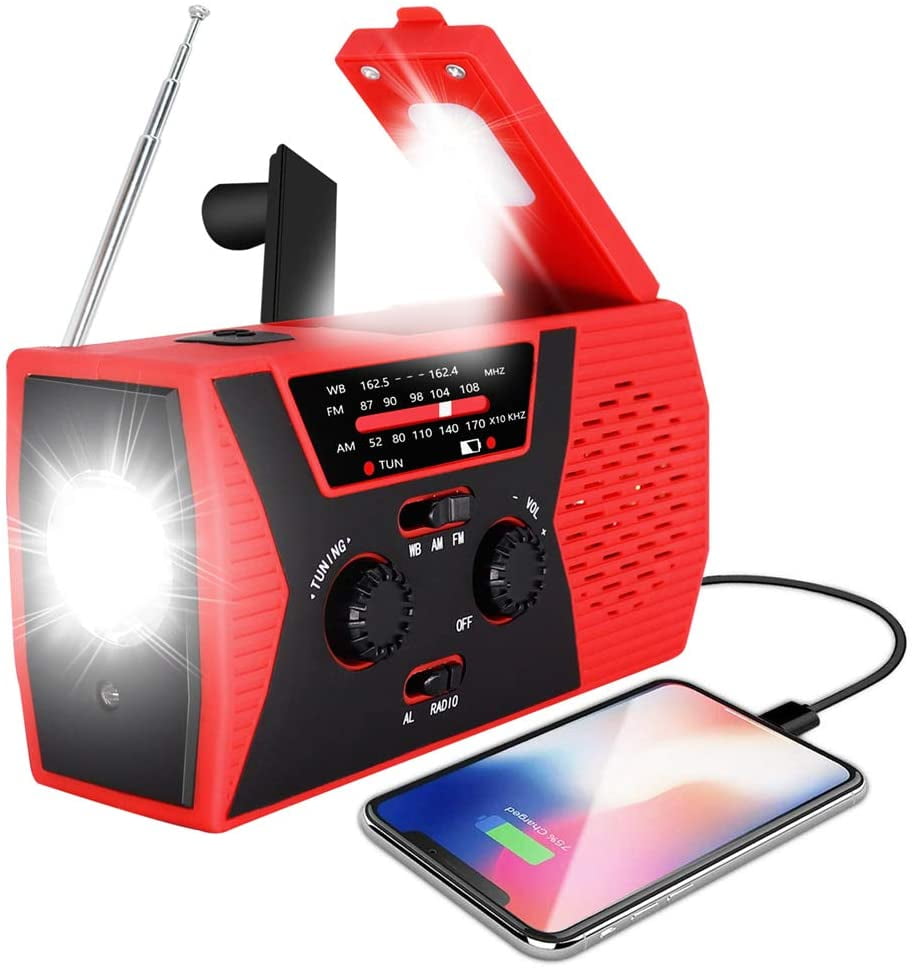 Emergency Weather Radio AM/FM/NOAA Solar Crank Radio with 2000 mAh Power Bank Flashlight,SOS Alarm Tornadoes and Storms Phone Charger for Hurricanes 