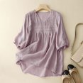 thumbnail image 3 of KBZDBZC Summer Tops for Women 2024 Women's Linen Cotton Short Sleeve V Neck Loose Embroidered T Shirt Top Women's Blouse Women T-Shirt Womens Tee Shirt (Purple,XXL), 3 of 4