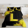 thumbnail image 2 of Manfei Female Men Initial Alphabet Baseball L Full Size Comforter Sets 3-Piece,Black Yellow Graffiti Splash Bedding Comforter Set,Sport Gamer Lightweight Bedding Sets,Microfiber Bedroom Decor, 2 of 8